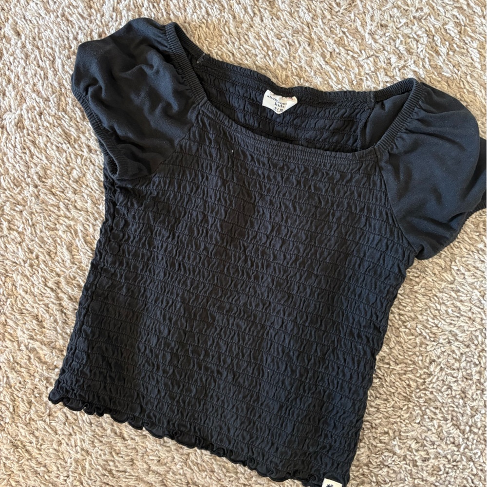 abercrombie girls black smocked peplum sleeve top